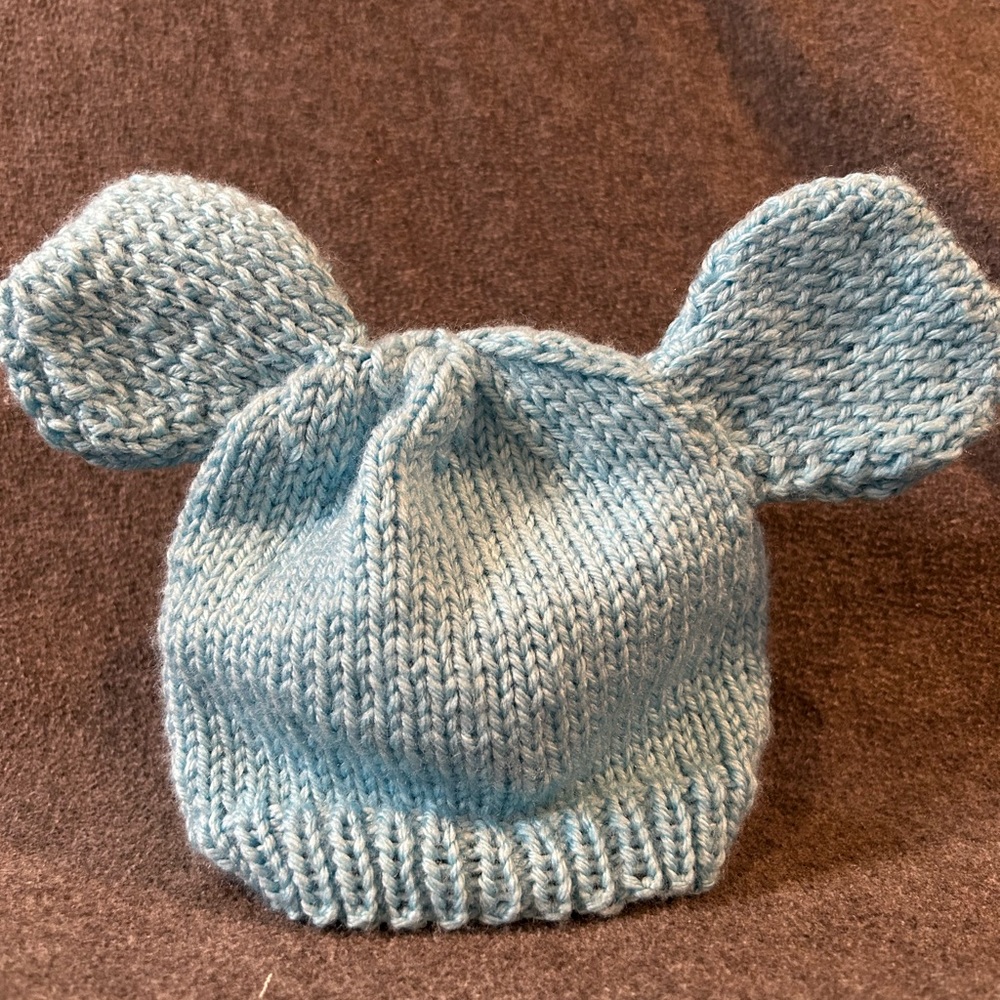 Mickey Mouse Baby Hand Knit Blue Hat 3-6 months
